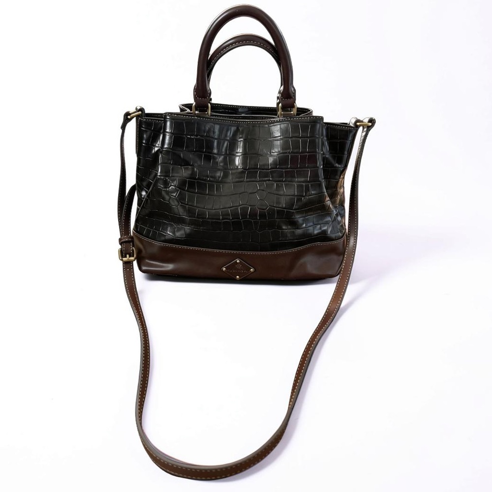 St. John’s Bay Faux Croc Satchel Tote Bag Brown & Black Convertible‎ Crossbody